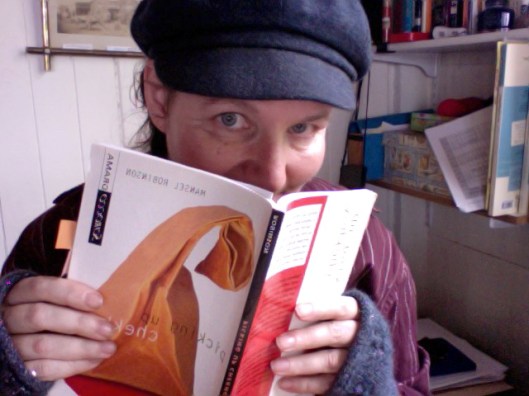 Pam reading Picking Up Chekhov by Mansel Robinson