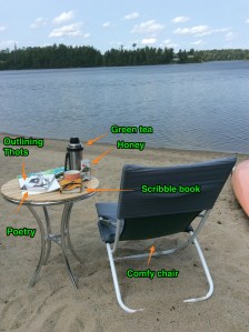 My "office" this morning (Poetry is the The Thunderbird Poems by Armand Garnet Ruffo - fantastic stuff!)